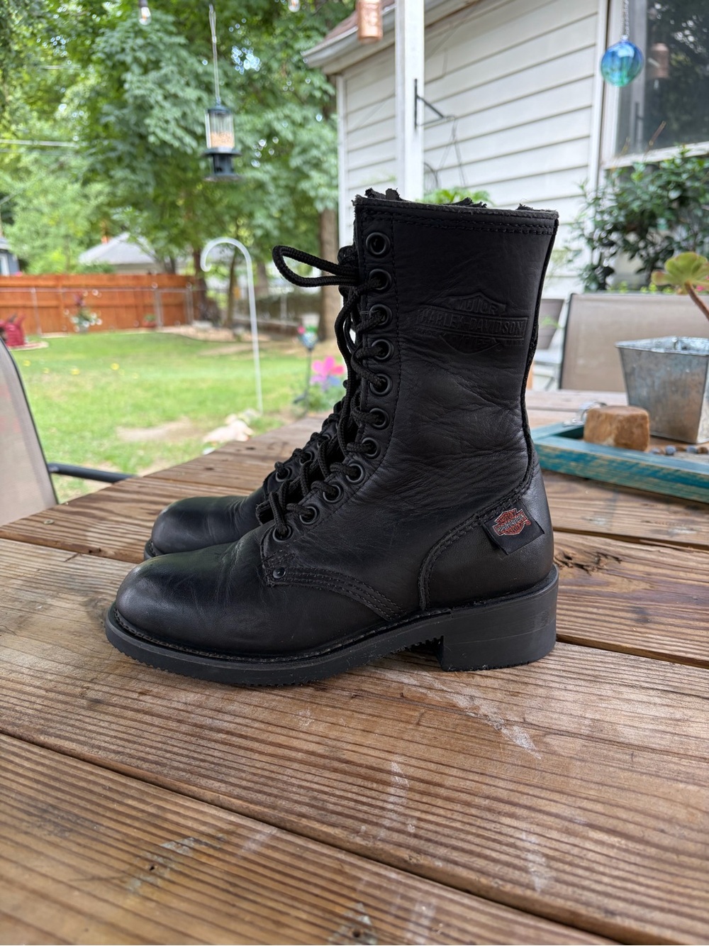 🔥Vintage Harley-Davidson Black Leather Lace Up Motorcycle Combat Boots Side Zip